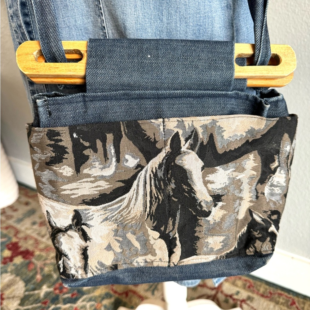 Horse Denim Embroidered Crossbody Bag - Picture 6 of 9